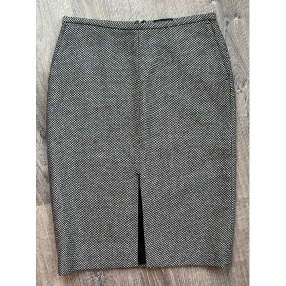Club‎ Monaco Womens Black White Wool Micro Check Pencil Skirt Front Slit Size 4